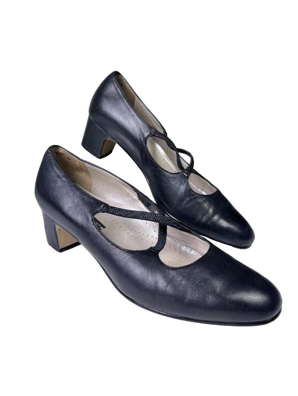 Trotters Black Leather Mary Jane Heels Comfort Pumps Size 8W